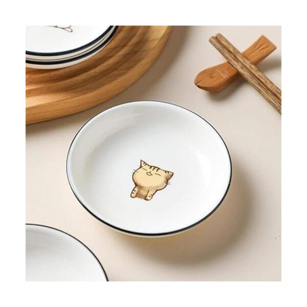 FUYU 6pcs Lindo Gato Multiusos Cerámica Salsa Plato