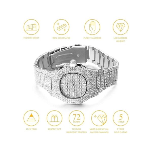 Halukakah Reloj de oro con diamantes helados pulsera de_2