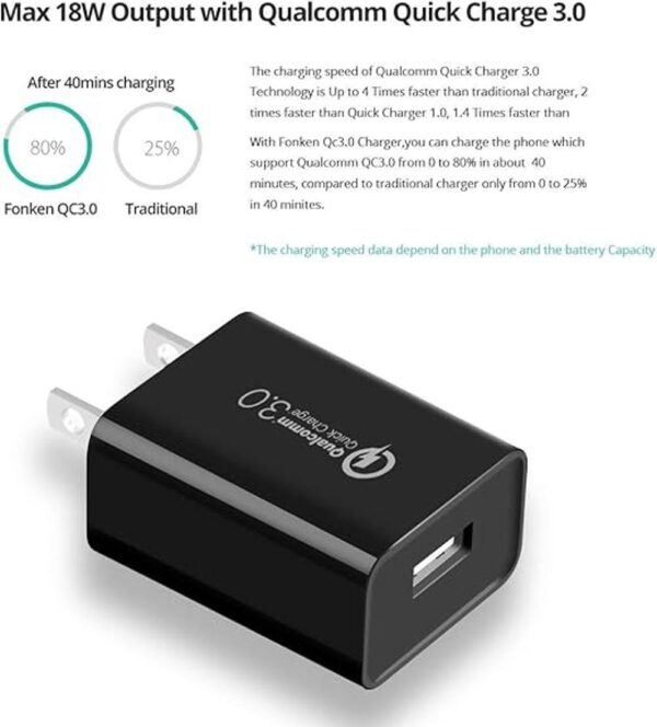 FONKEN Cargador de pared USB de 18 W y 3 A carga rápida_2