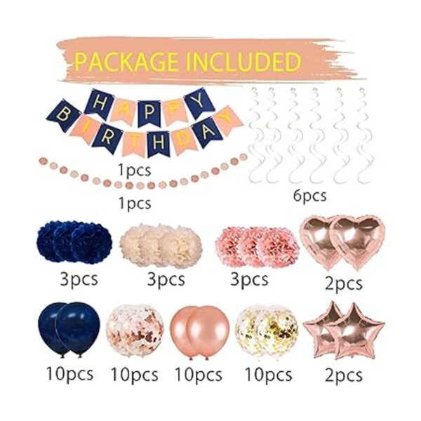 Juego de 61 globos de color oro rosa azul marino con_2