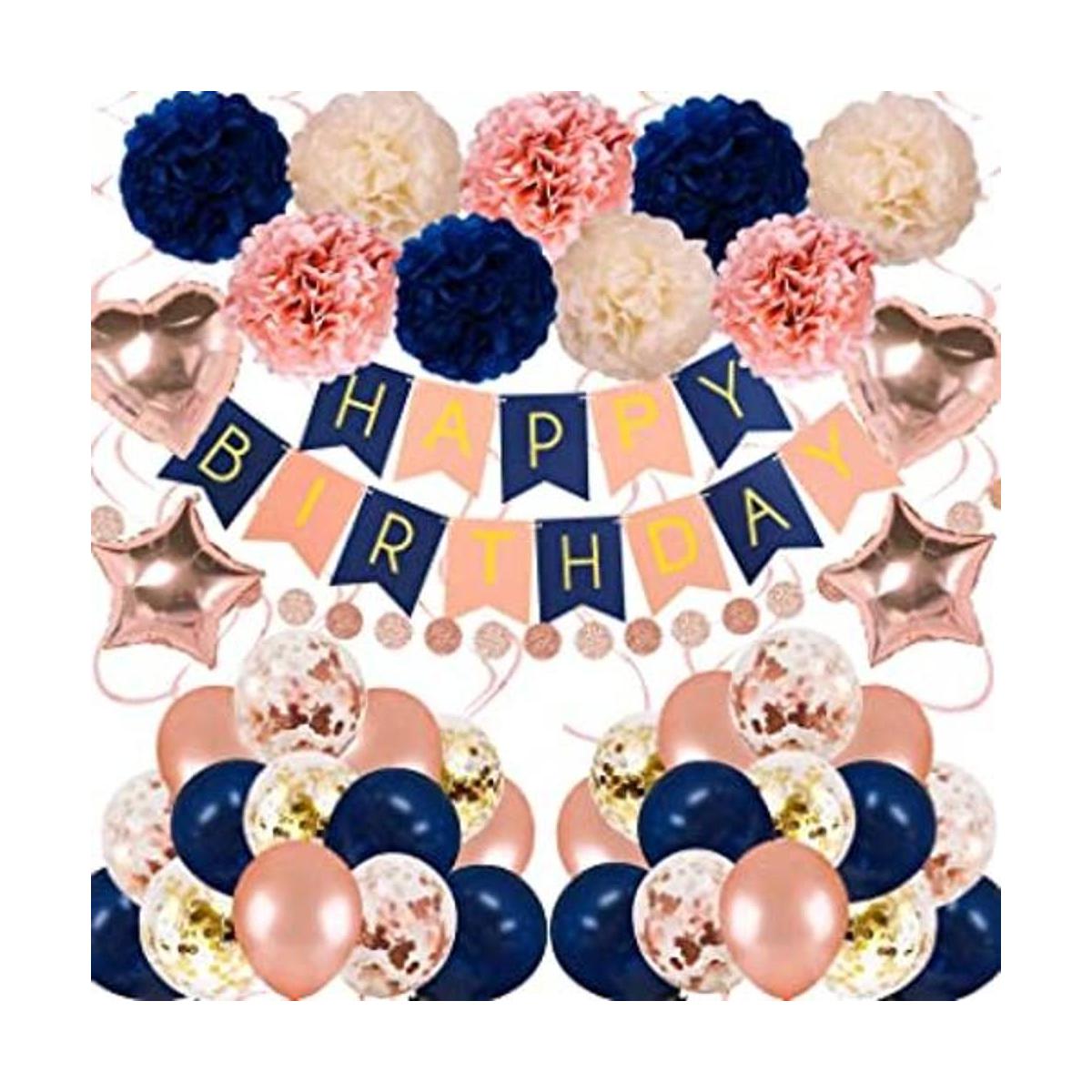 Juego de 61 globos de color oro rosa azul marino con