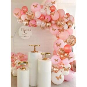 Juego de 150 guirnaldas de globos de mariposa rosa oro_1