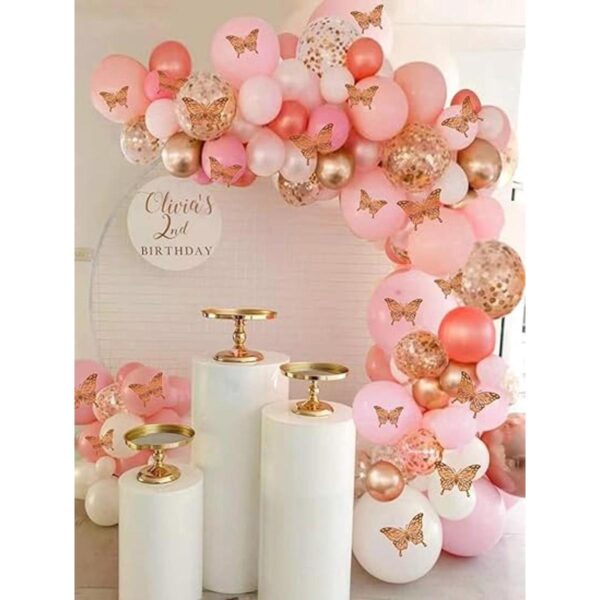 Juego de 150 guirnaldas de globos de mariposa rosa oro_1