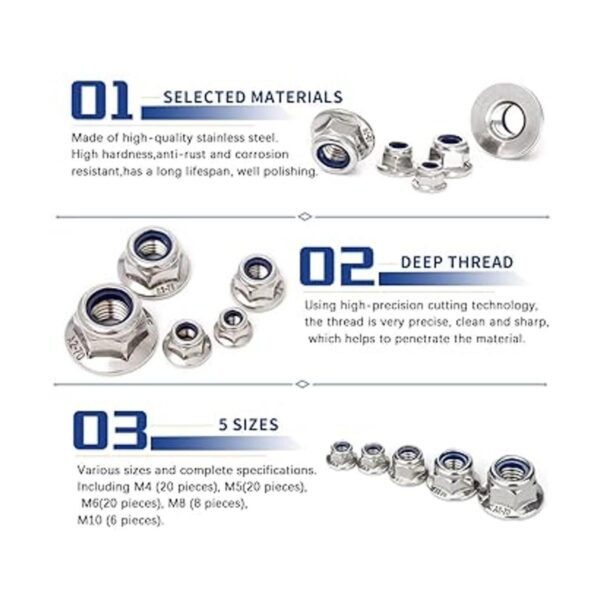 Kit surtido de tuercas de brida de nailon de acero_2