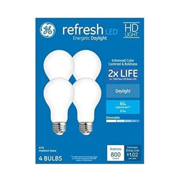 GE Refresh Juego de 4 bombillas LED A19 equivalente a 60_2