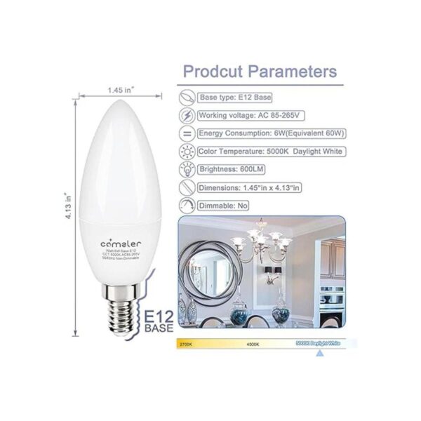 Comzler Bombilla LED de candelabro de 6 W bombilla LED_4