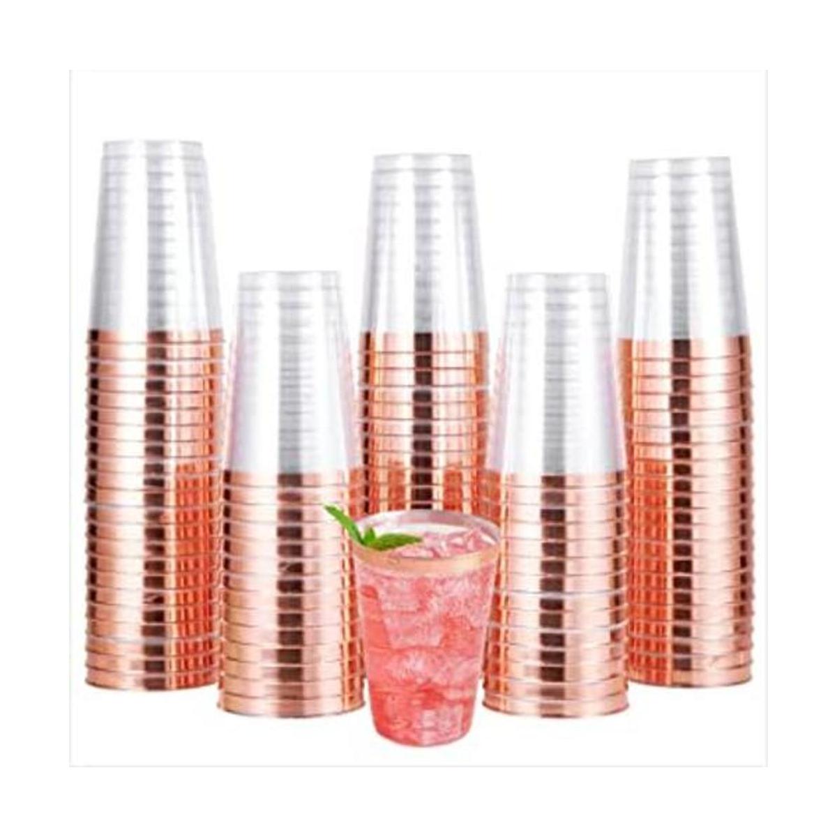 Paquete de 100 vasos de plástico de oro rosa vasos de