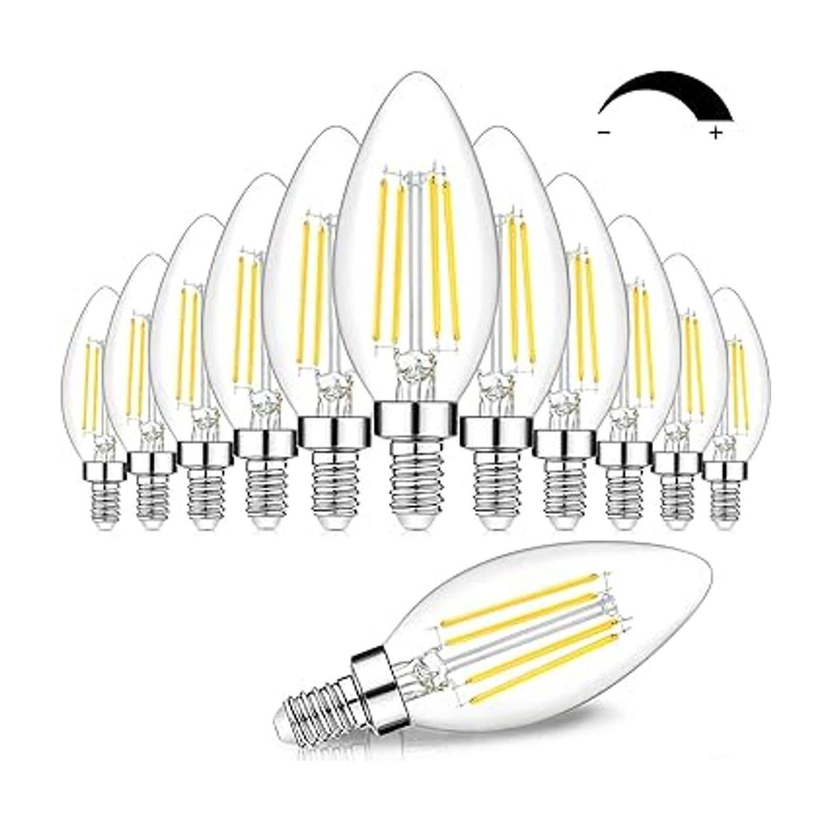 Paquete de 12 bombillas LED E12 de 60 W equivalentes luz