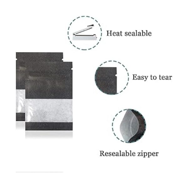 Paquete de 100 bolsas resellables de papel kraft negro con_2