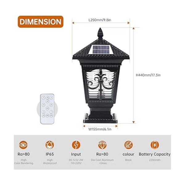 PTOUG Lámpara solar LED de casquillo de poste IP65
