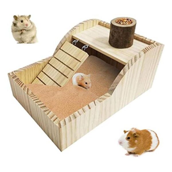 PINVNBY Caja de baño de arena para hámster de madera para