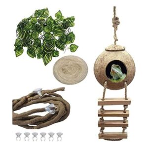 PINVNBY Crested Gecko Coco Hut con escalera lagarto