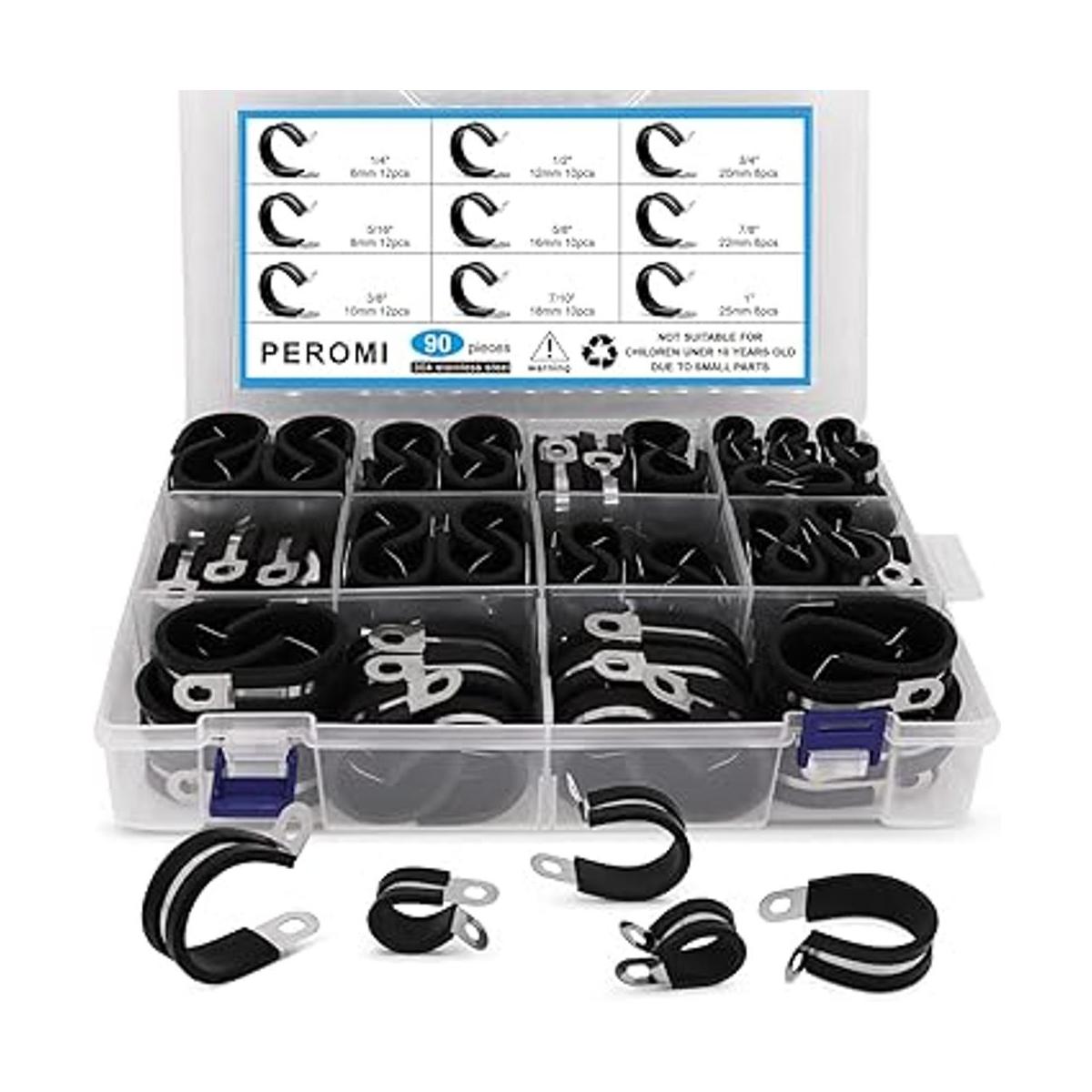 PEROMI Kit surtido de 90 abrazaderas de cable de acero