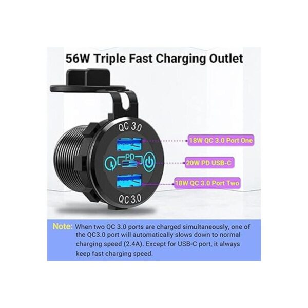 Ouffun Enchufe de cargador de coche USB C de 56 W metal
