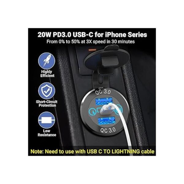 Ouffun Enchufe de cargador de coche USB C de 56 W metal