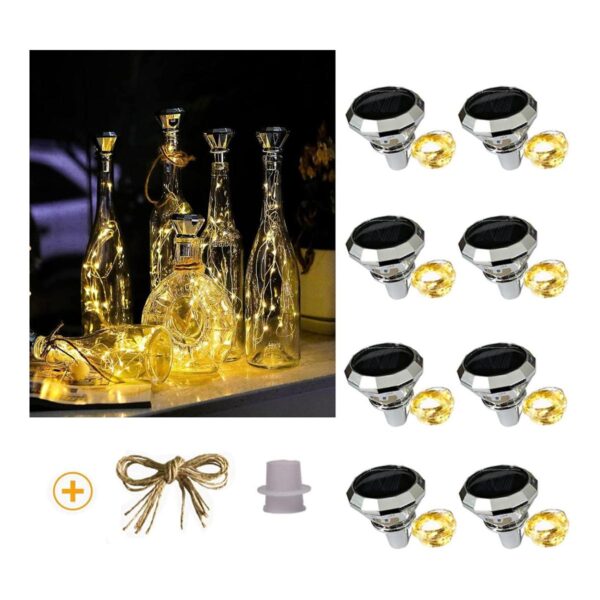 Ostritec Paquete de 8 luces solares para botellas de vino_1