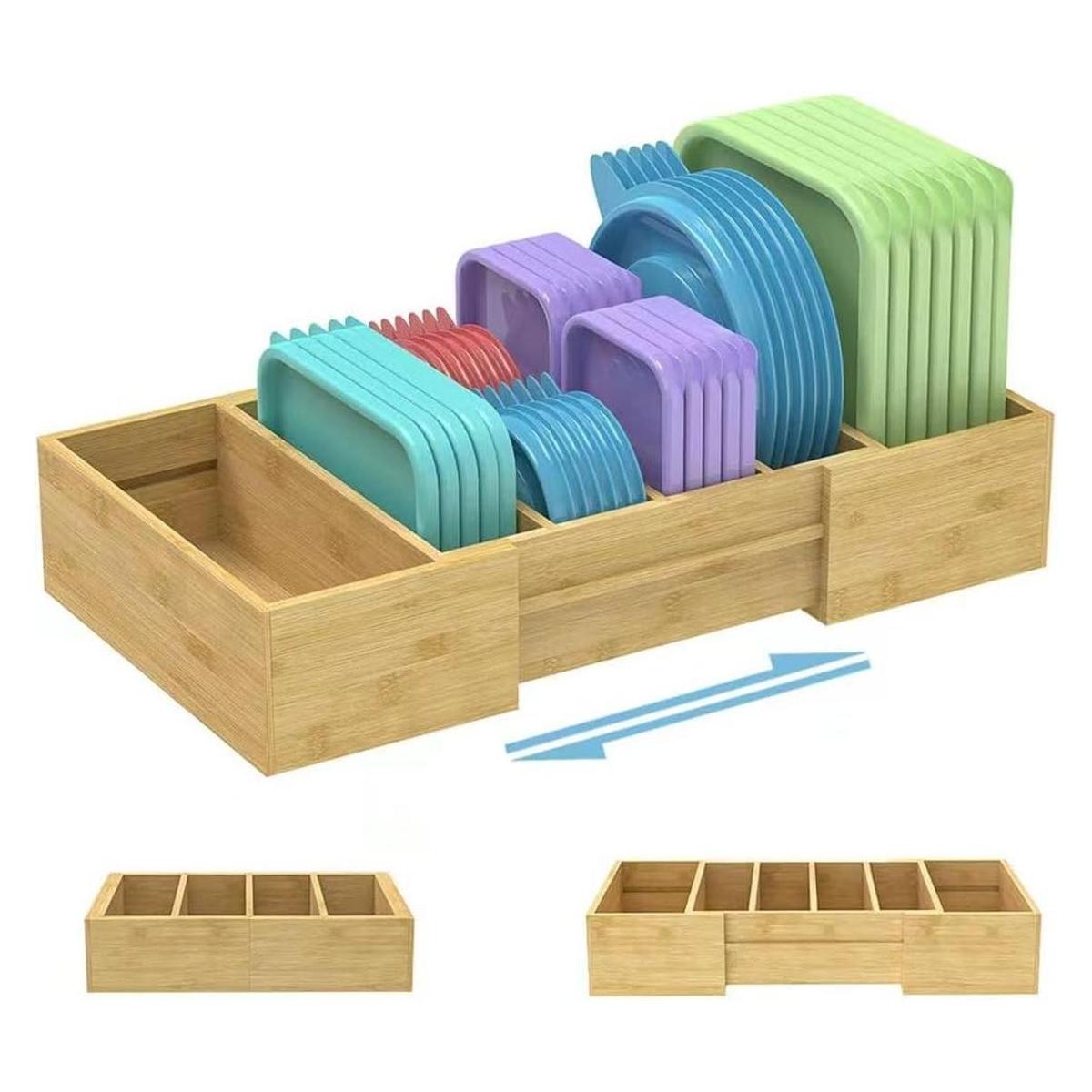 Organizador de tapa de contenedor de alimentos de bambú