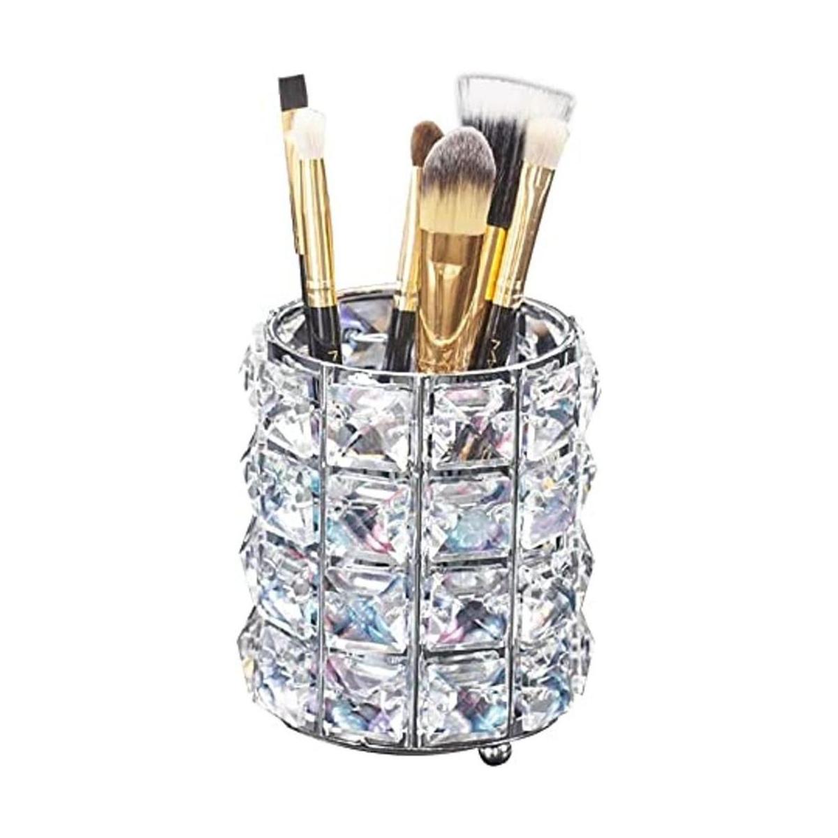 Organizador de brochas de maquillaje cristal dorado con