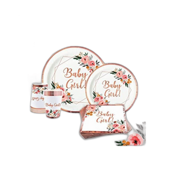 Ola Memoirs Baby Shower Platos y servilletas para niña_1