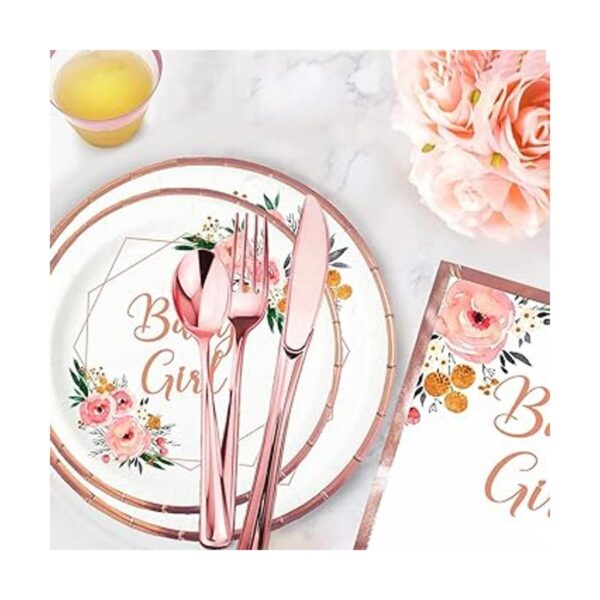 Ola Memoirs Baby Shower Platos y servilletas para niña_4