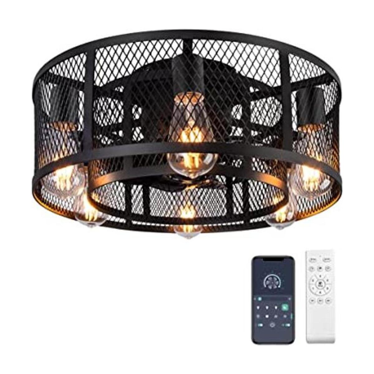 Ohniyou Ventilador de techo de jaula con luz ventilador