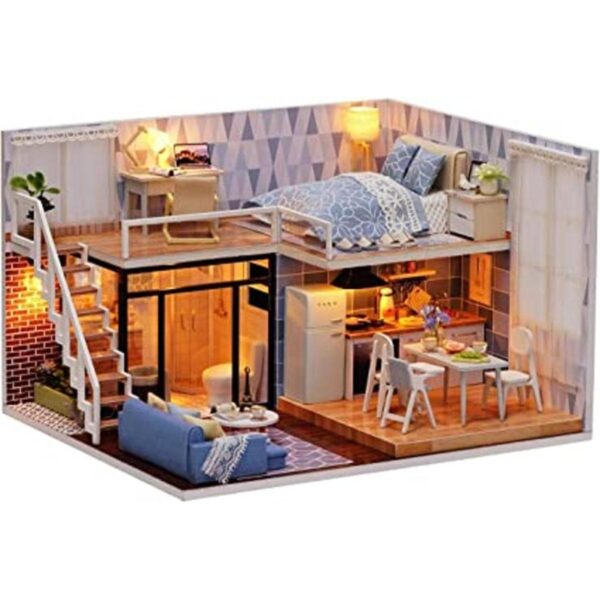 Ogrmar Casa de muñecas en miniatura con muebles kit de_1