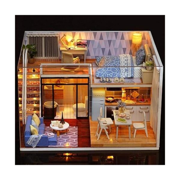 Ogrmar Casa de muñecas en miniatura con muebles kit de_3