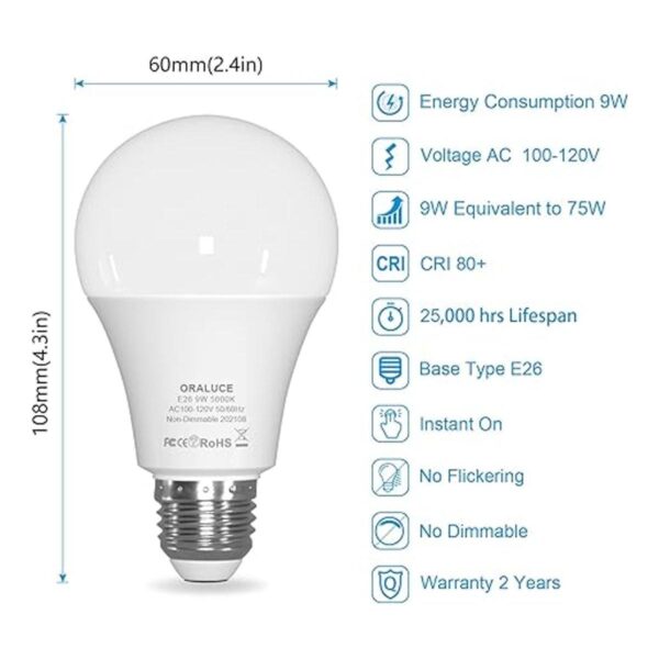 ORALUCE Bombilla LED A19 de 9 W equivalente a 60 W 120_2