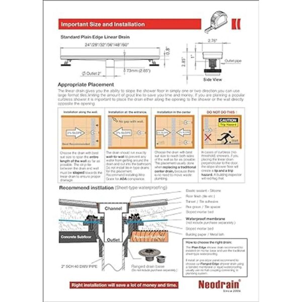Neodrain Desage de ducha lineal rectangular de 24_4