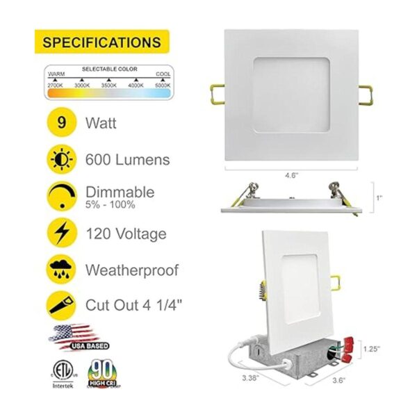 NUWATT Lámpara de techo LED empotrada cuadrada de 4_2