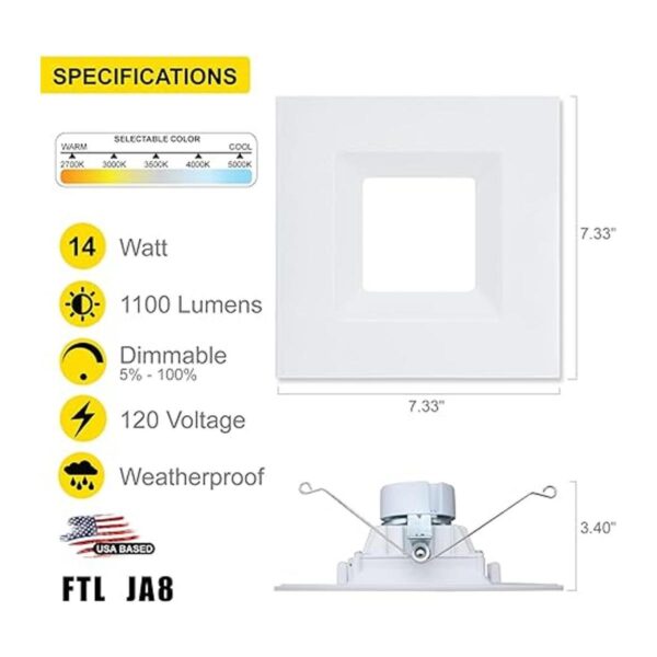 NUWATT Lámpara de techo LED cuadrada de 6 pulgadas 14 W_2