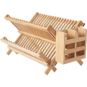 NOVAYEAH Escurridor de platos de bambú de 2 niveles_1