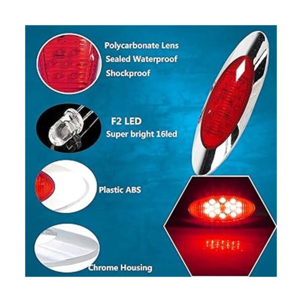 NBWDY Juego de 2 luces LED rojas de 6.6 pulgadas 16 luces_3