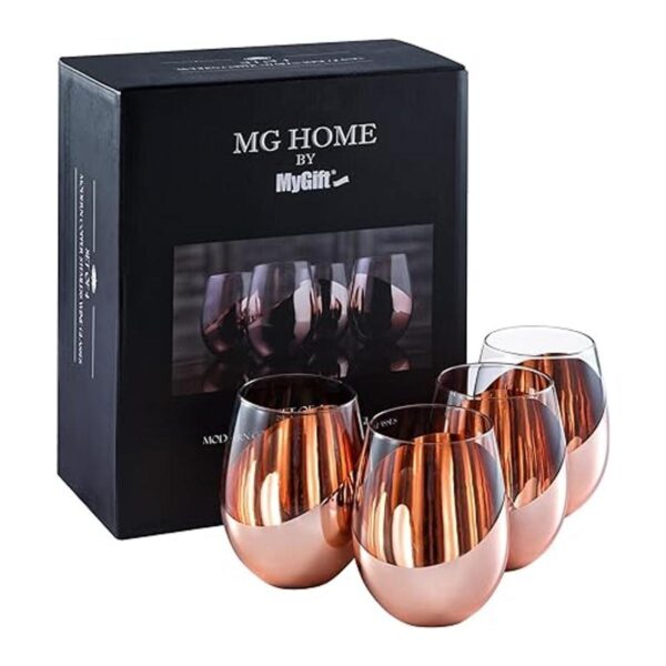 MyGift Juego de 4 copas de vino sin tallo con acento de_6