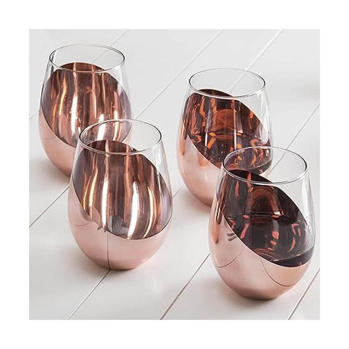 MyGift Juego de 4 copas de vino sin tallo con acento de