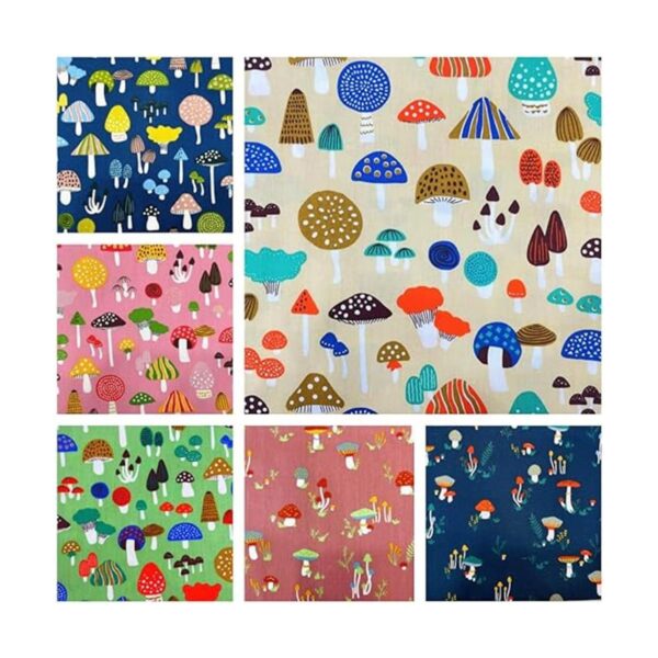 Mushroom Fabric Fat Quarters for QuiltingCotton Printed