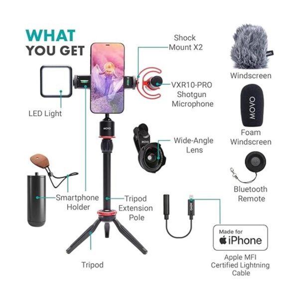 Movo iVlog1 Kit de vlogging para iPhone kit de inicio de_2
