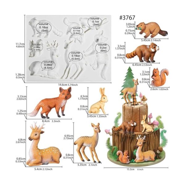 Molde de silicona para fondant de animales del bosque