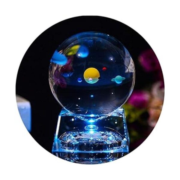 Modelo de bola de cristal con sistema solar en 3D y base_1