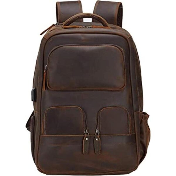 Mochila de cuero auténtico vintage marrón para hombres de_1