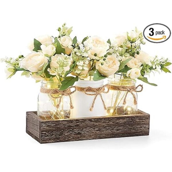 Mkono Decoración de mesa de centro de mesa con 3 tarros
