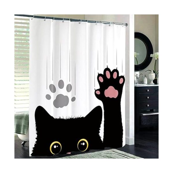 Miyotaa Funny Cat Juego de cortinas de ducha de dibujos_2