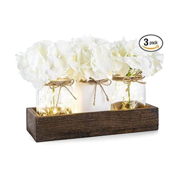 Mkono Centro de mesa de mesa floral iluminado con 3 tarros_1