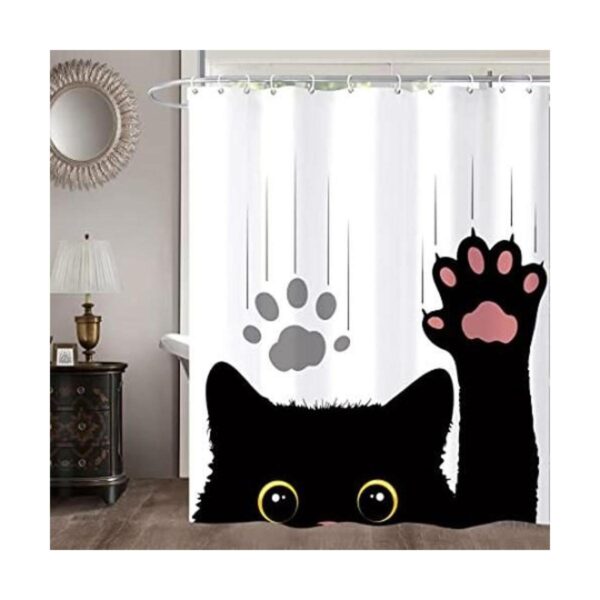 Miyotaa Funny Cat Juego de cortinas de ducha de dibujos_1