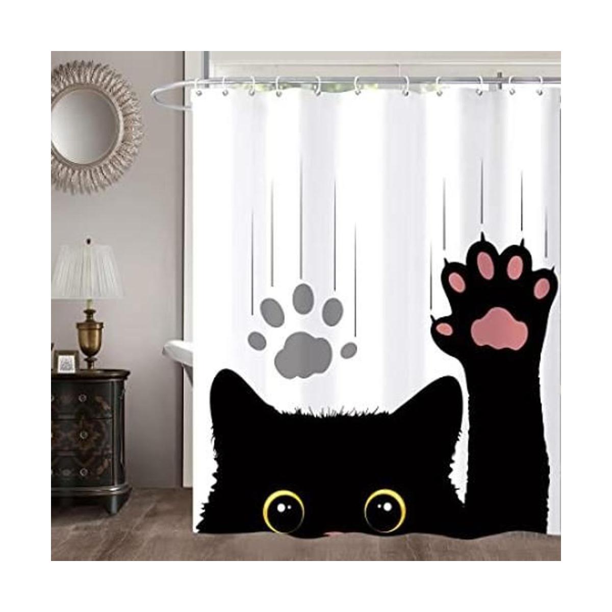 Miyotaa Funny Cat Juego de cortinas de ducha de dibujos
