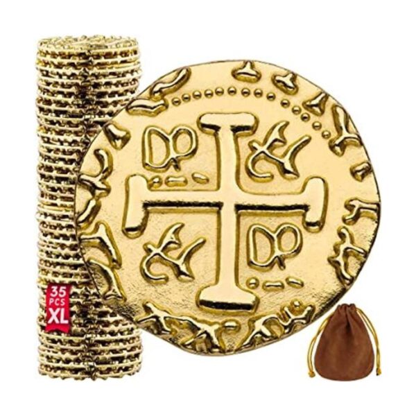 Metal Pirate Coins 35 X Large Gold Treasure Coin Set_1