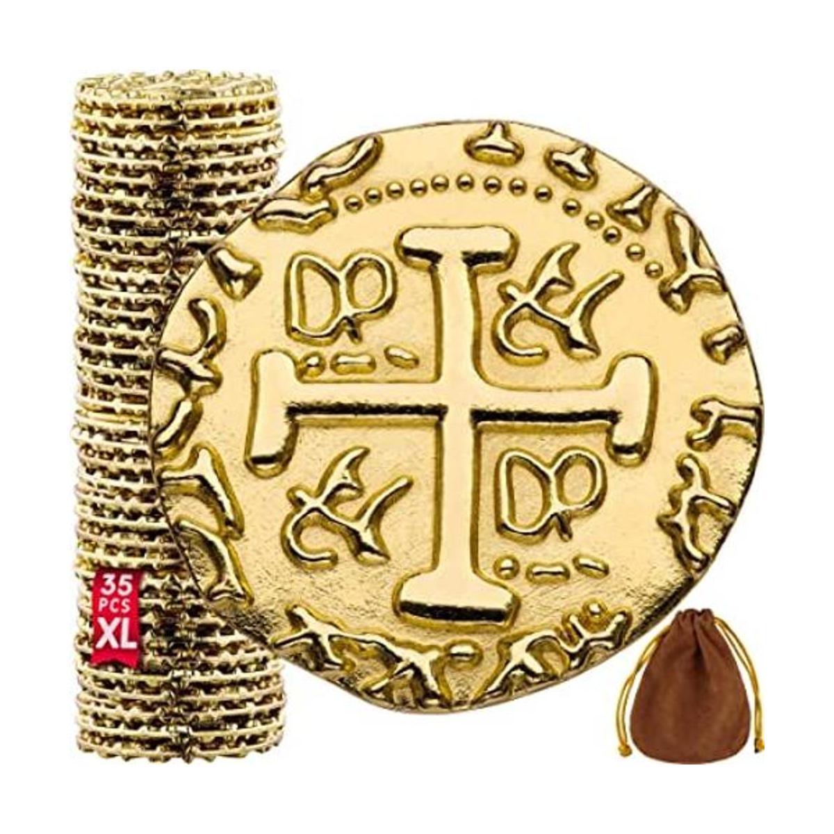 Metal Pirate Coins 35 X Large Gold Treasure Coin Set