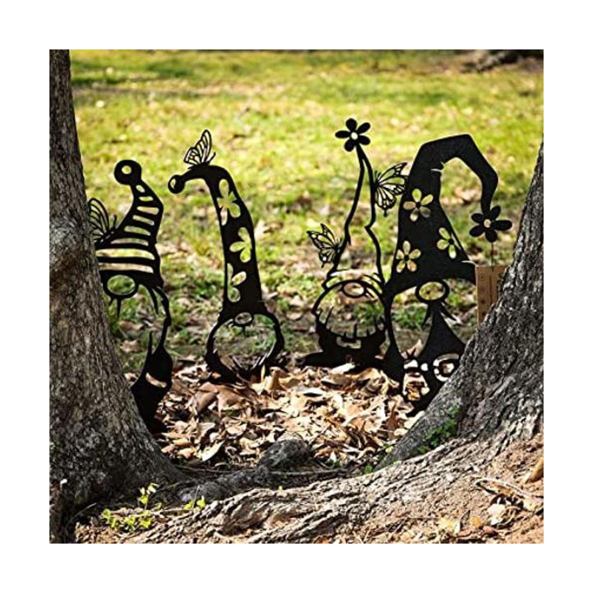 Metal Garden Art Paquete de 4 gnomos negro surtido
