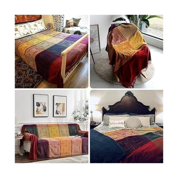 Manta bohemia con borlas de jacquard de felpilla para