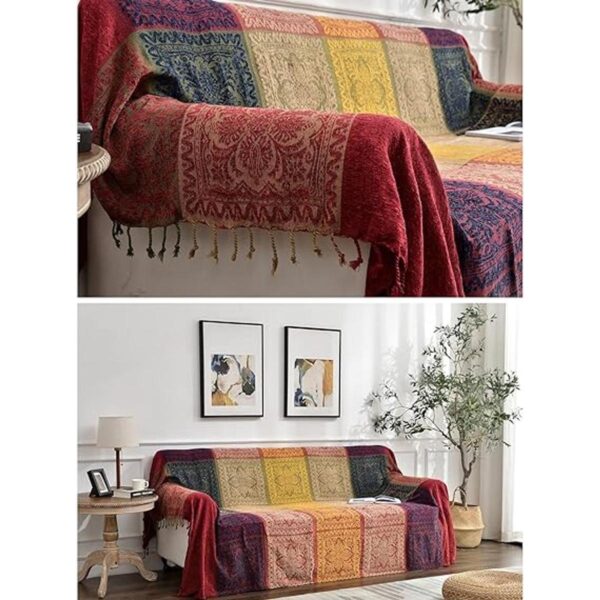 Manta bohemia con borlas de jacquard de felpilla para